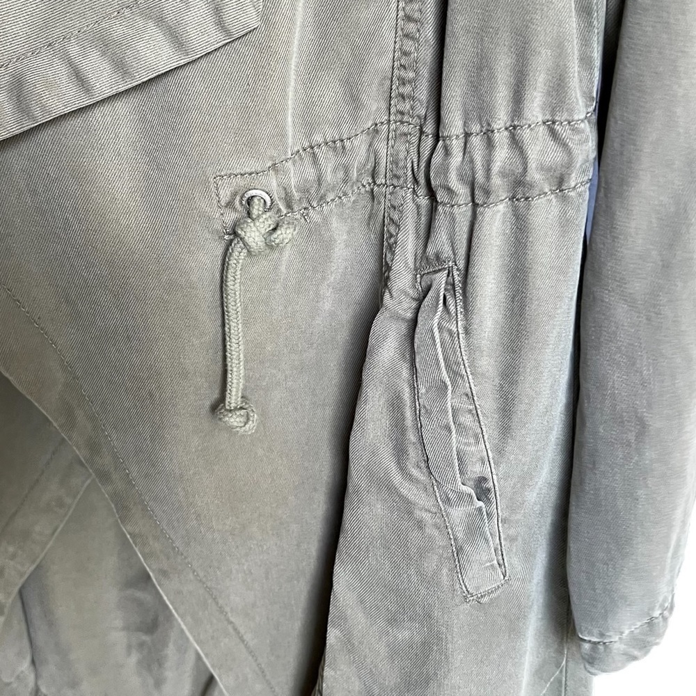 Max Jeans Army Green Utility Jacket Long Lined Draped Drawstring Waist Pocket XS - Picture 8 of 15